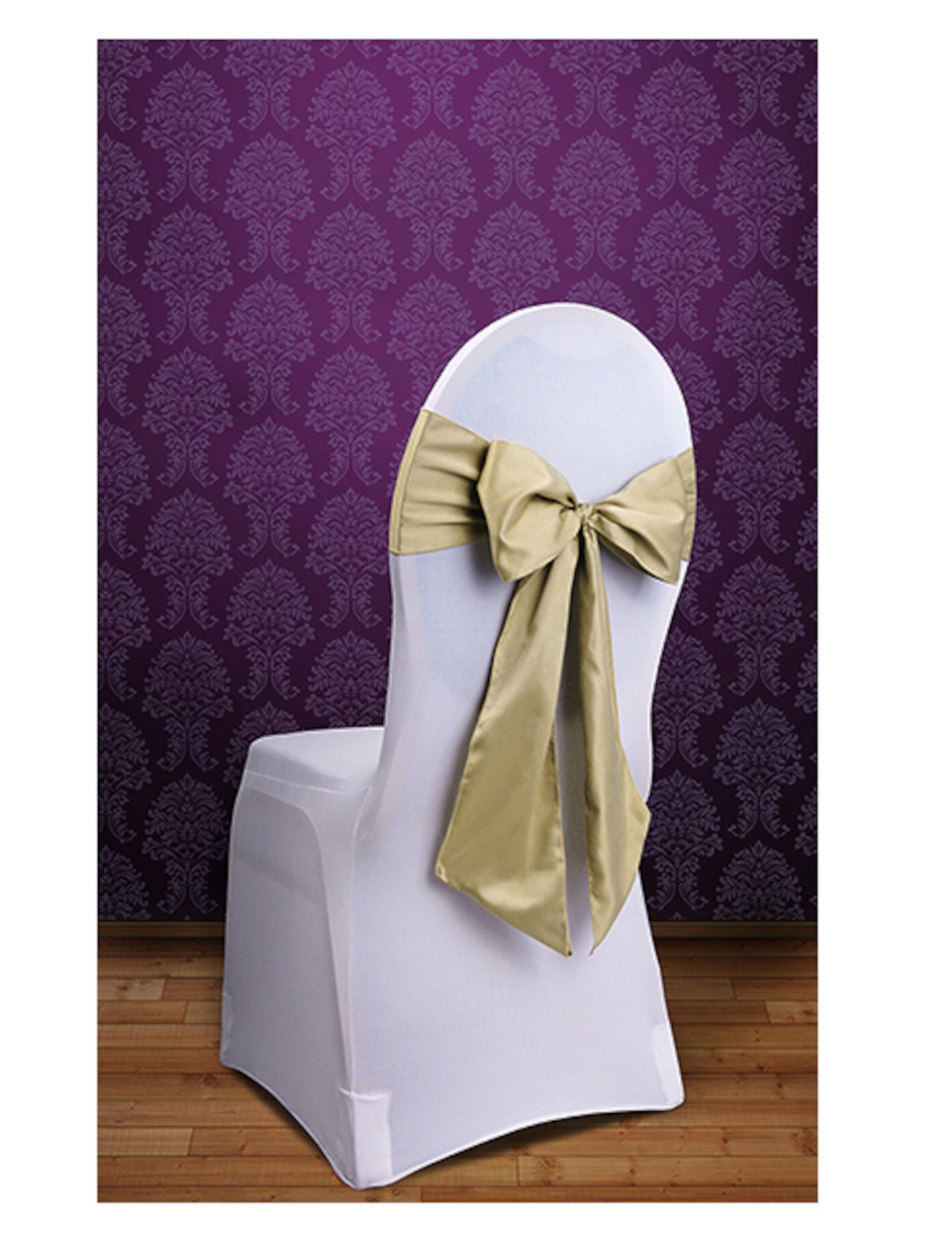 10 zlatých saténových šerp na stoličky, 2,75 m x 15 m cm na svadbu