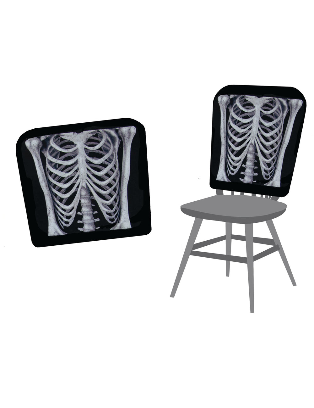 Housse de chaise squelette pour Halloween noir et blanc avec motif de cage thoracique