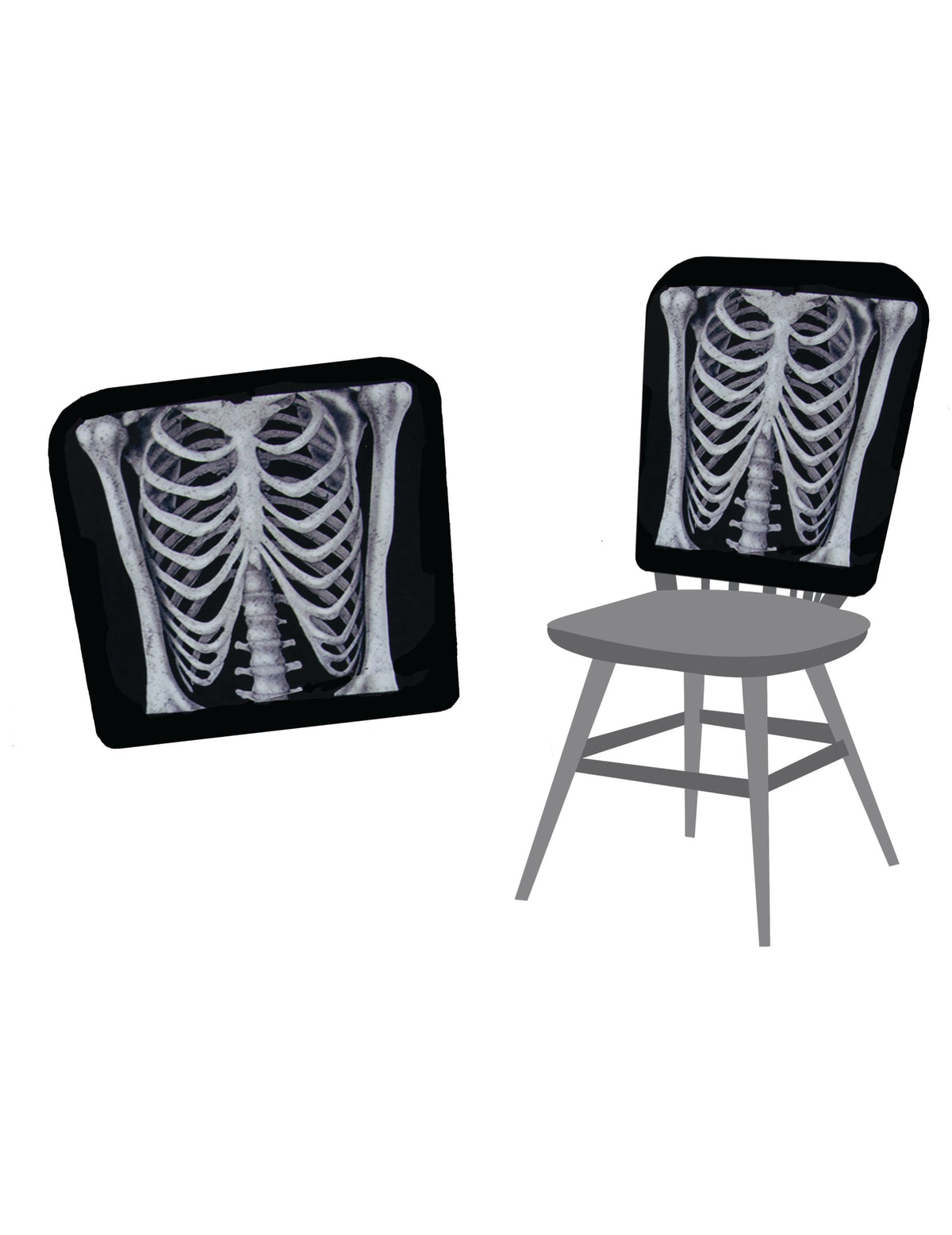 Housse de chaise squelette pour Halloween noir et blanc avec motif de cage thoracique