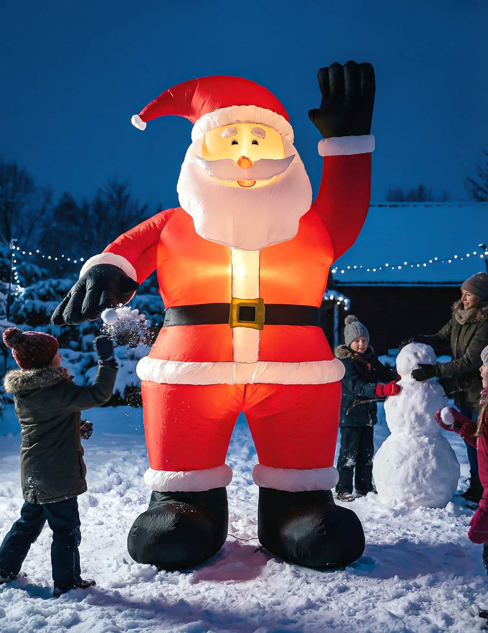 Obrovská nafukovacia a svietiaca dekorácia santa claus na vonkajšie použitie červená a biela