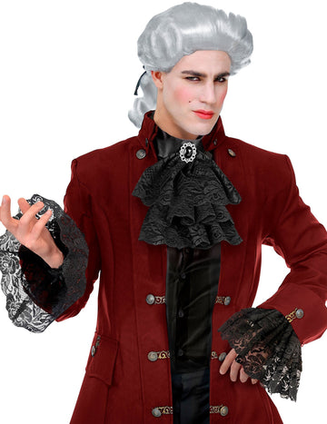 Dospelý čierny čipka Jabot a manžety