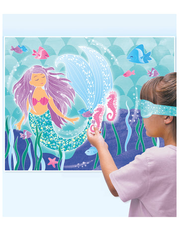 Jeu de fête jolie sirène pour enfant bleu avec hippocampe rose