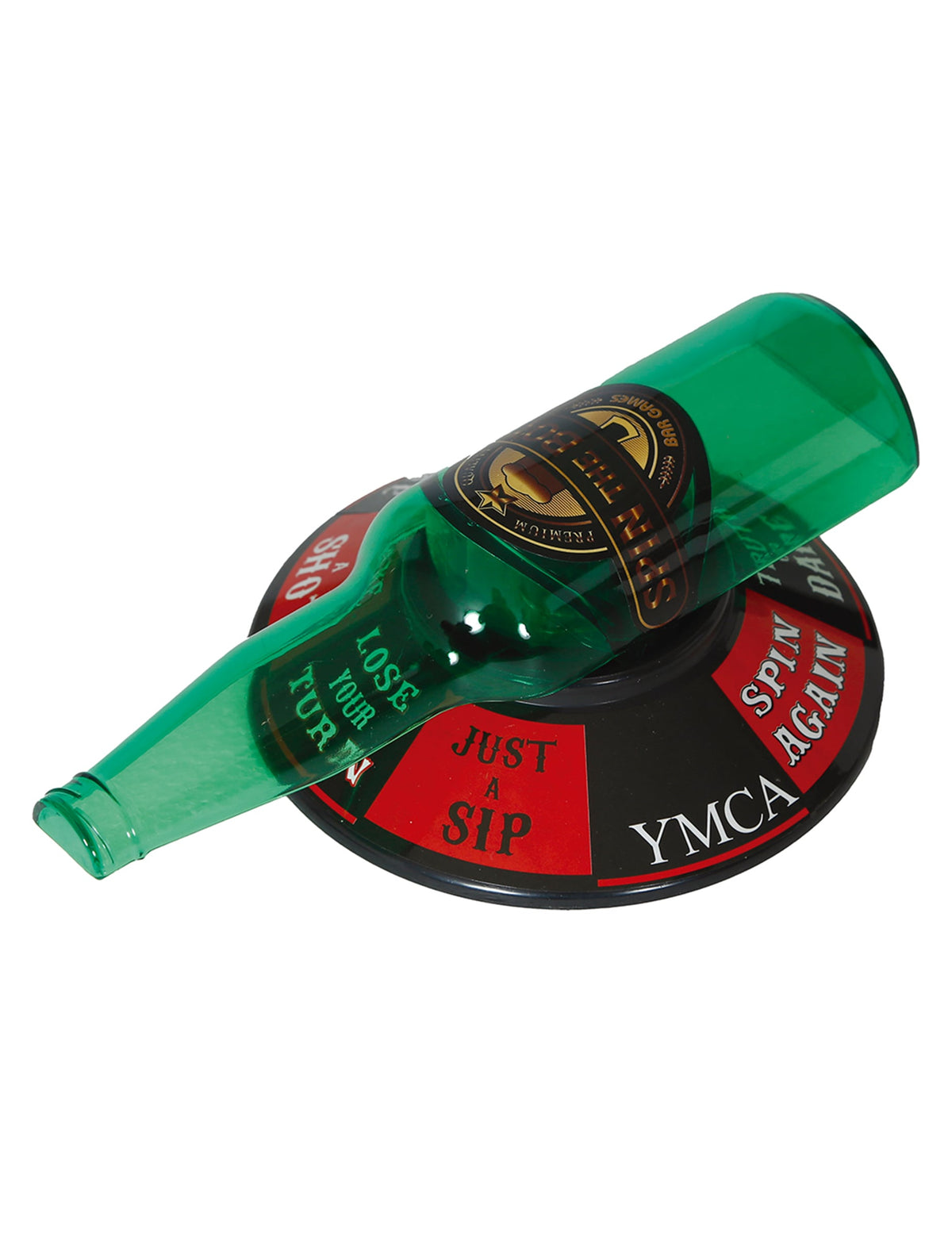 Jeu de la bouteille pour adulte avec bouteille verte et socle noir