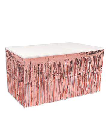 Ružovo zlatá plastová sukňa na stôl so strapcami 76 cm x 4,2 m