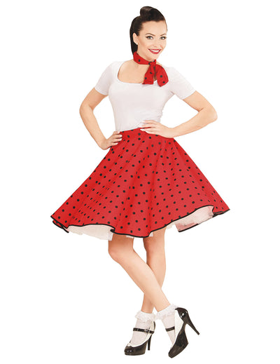 Jupe et foulard années 50 pour femme rouge à pois noirs