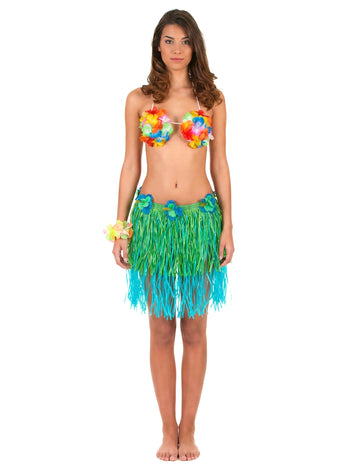 Krátka a modrá havajská sukňa s kvetmi dospelých