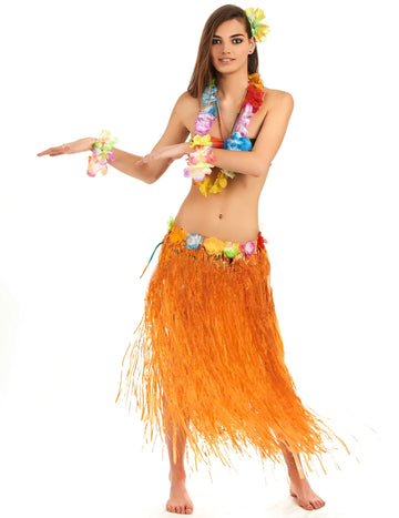 Dlhá oranžová havajská sukňa pre dospelých 