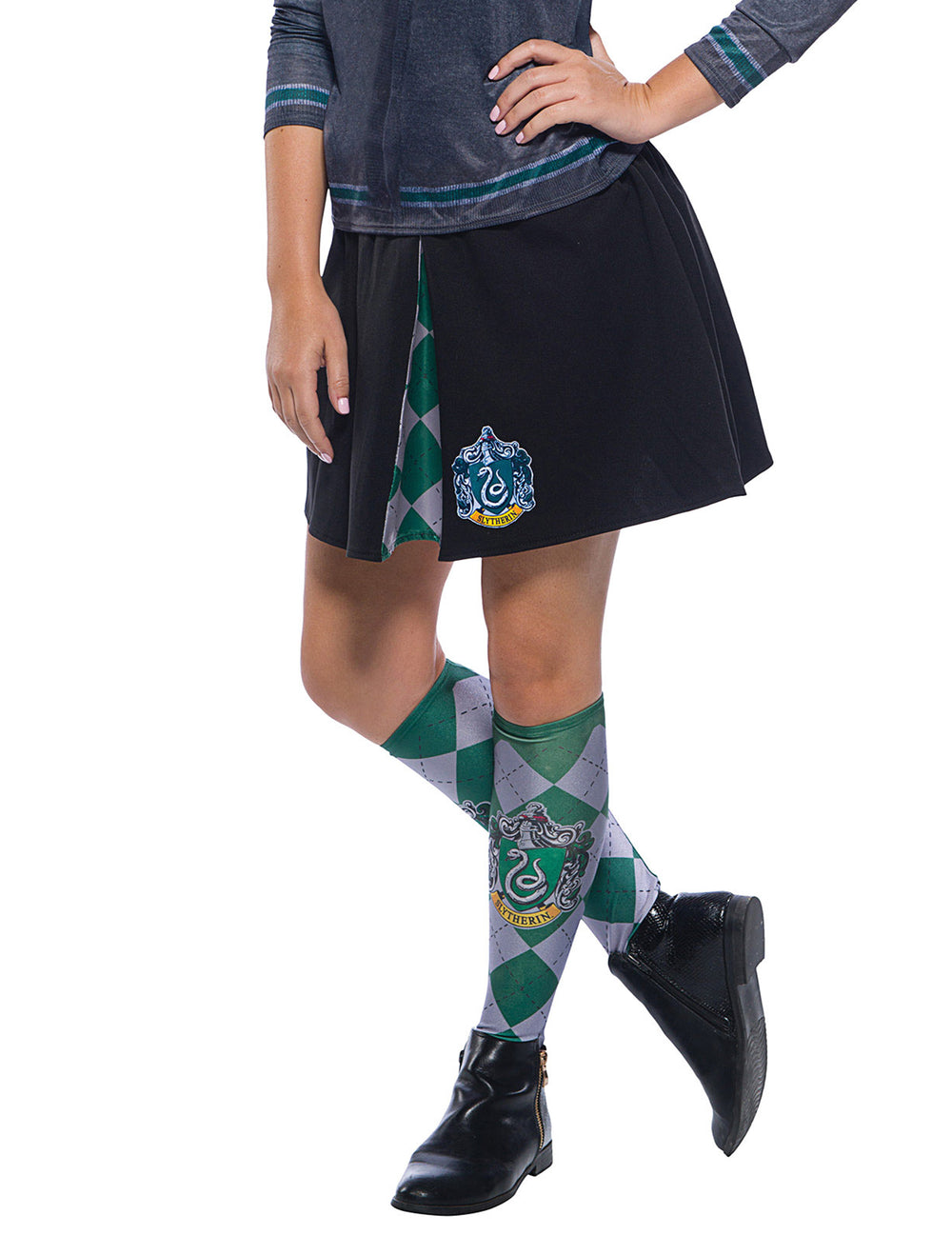 Jupe Serpentard Harry Potter™ pour adulte noire avec blason et motif à carreaux vert et gris
