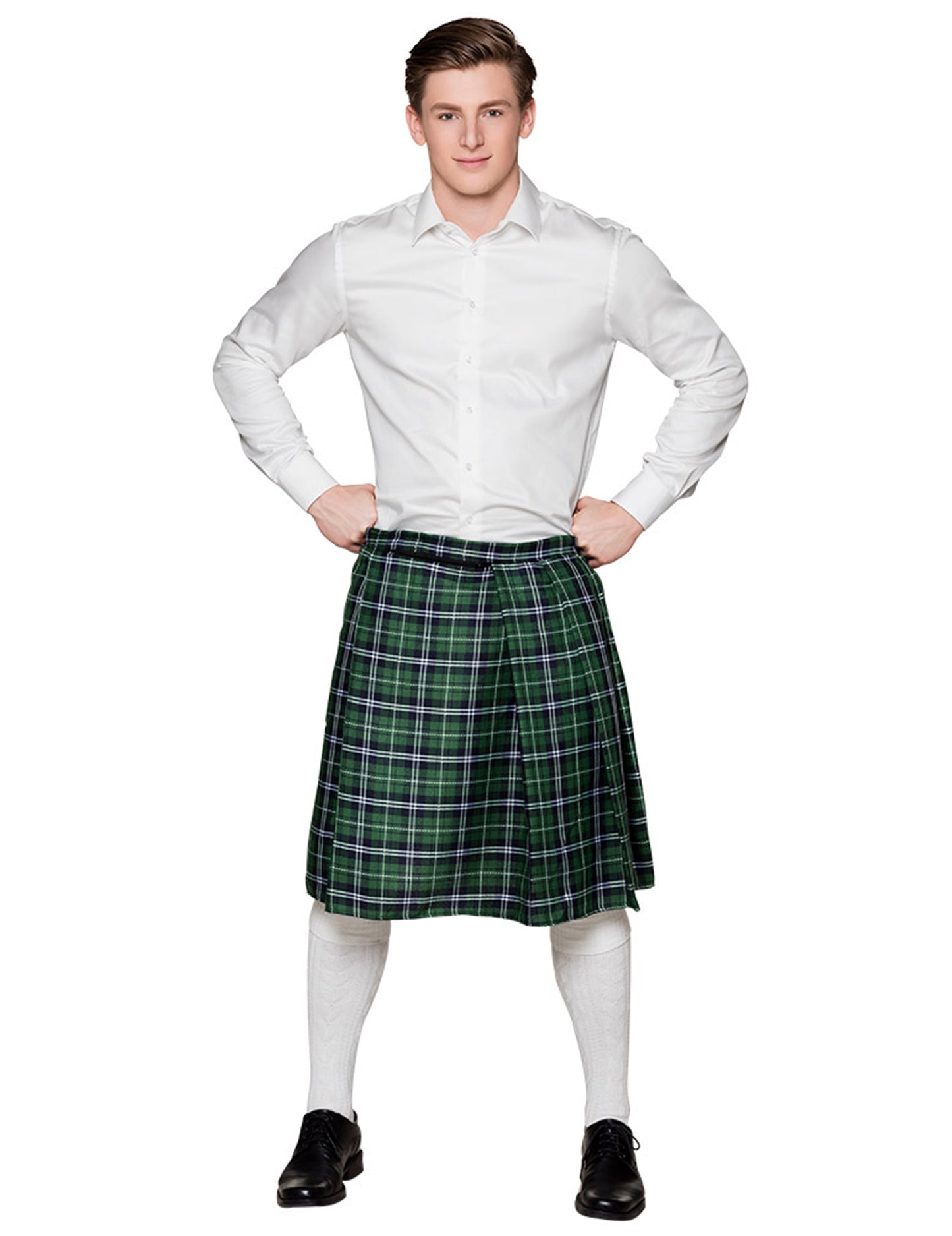 Zelený škótsky kilt muž