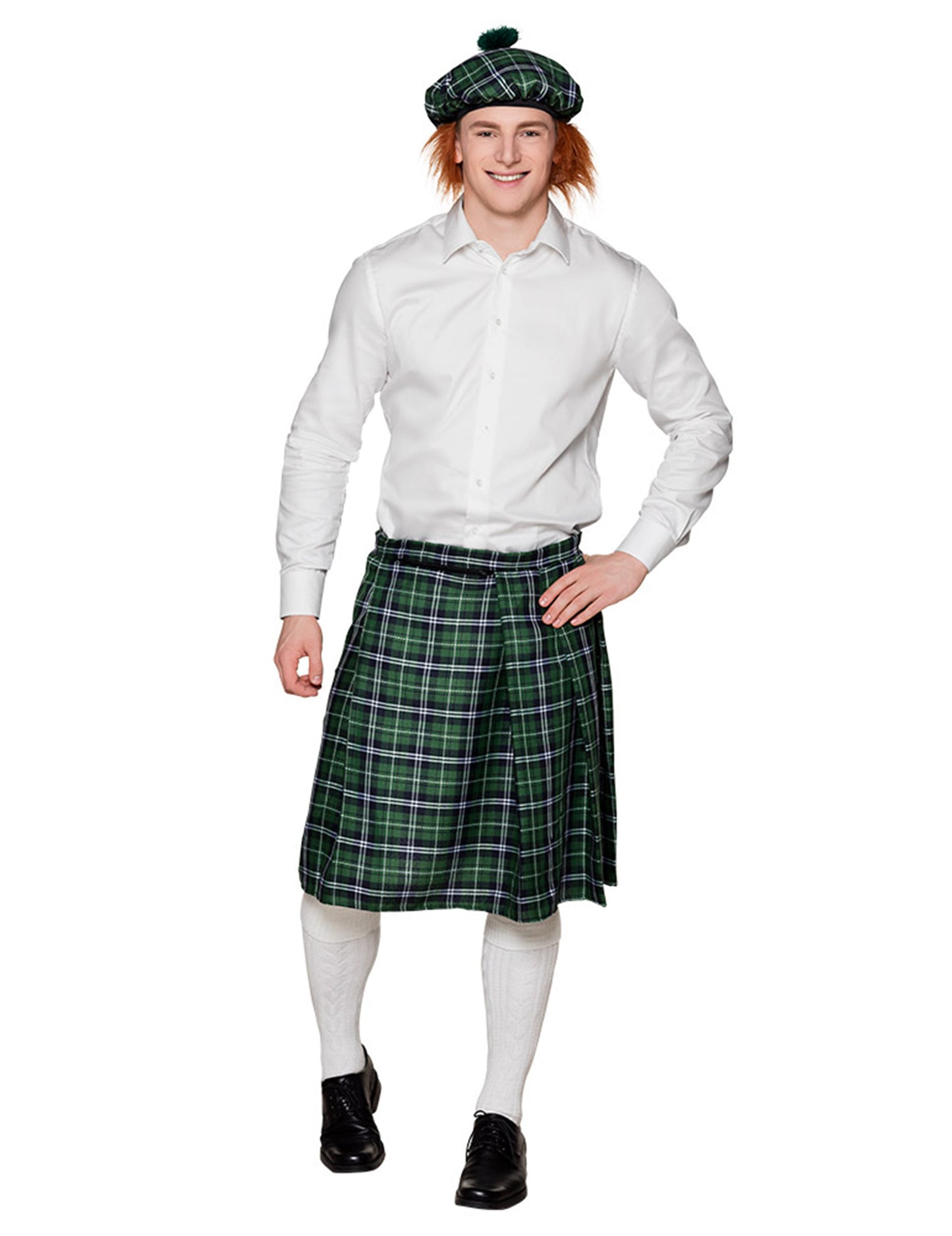 Zelený škótsky kilt muž