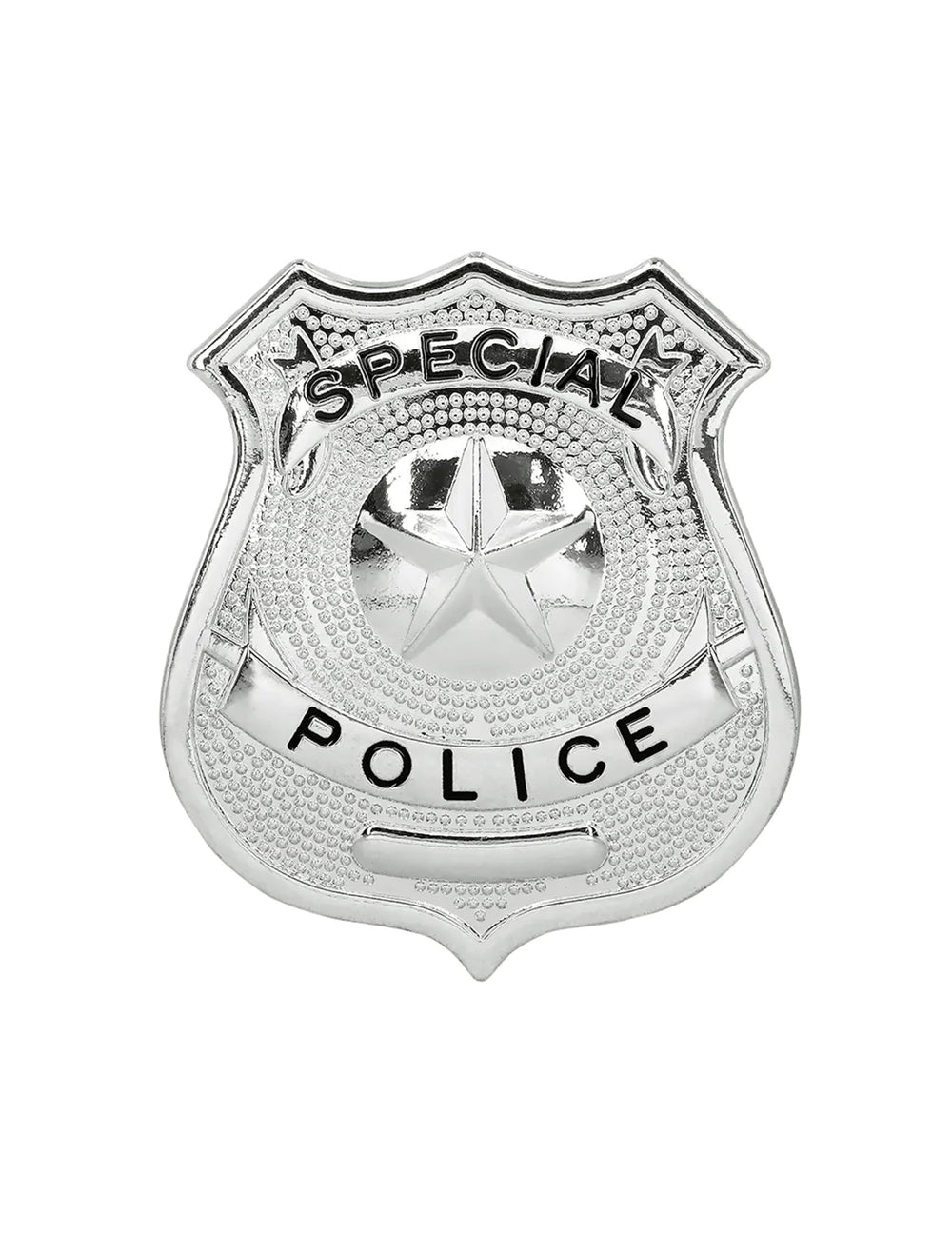 Vue de face du badge argenté du kit 3 accessoires policier