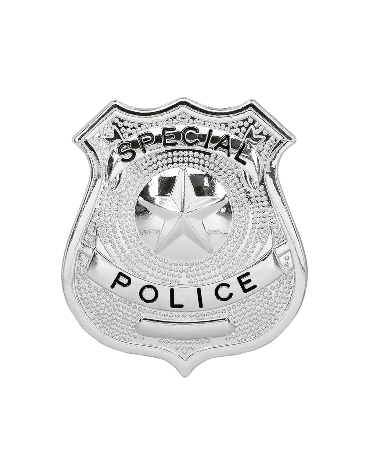 Vue de face du badge argenté du kit 3 accessoires policier