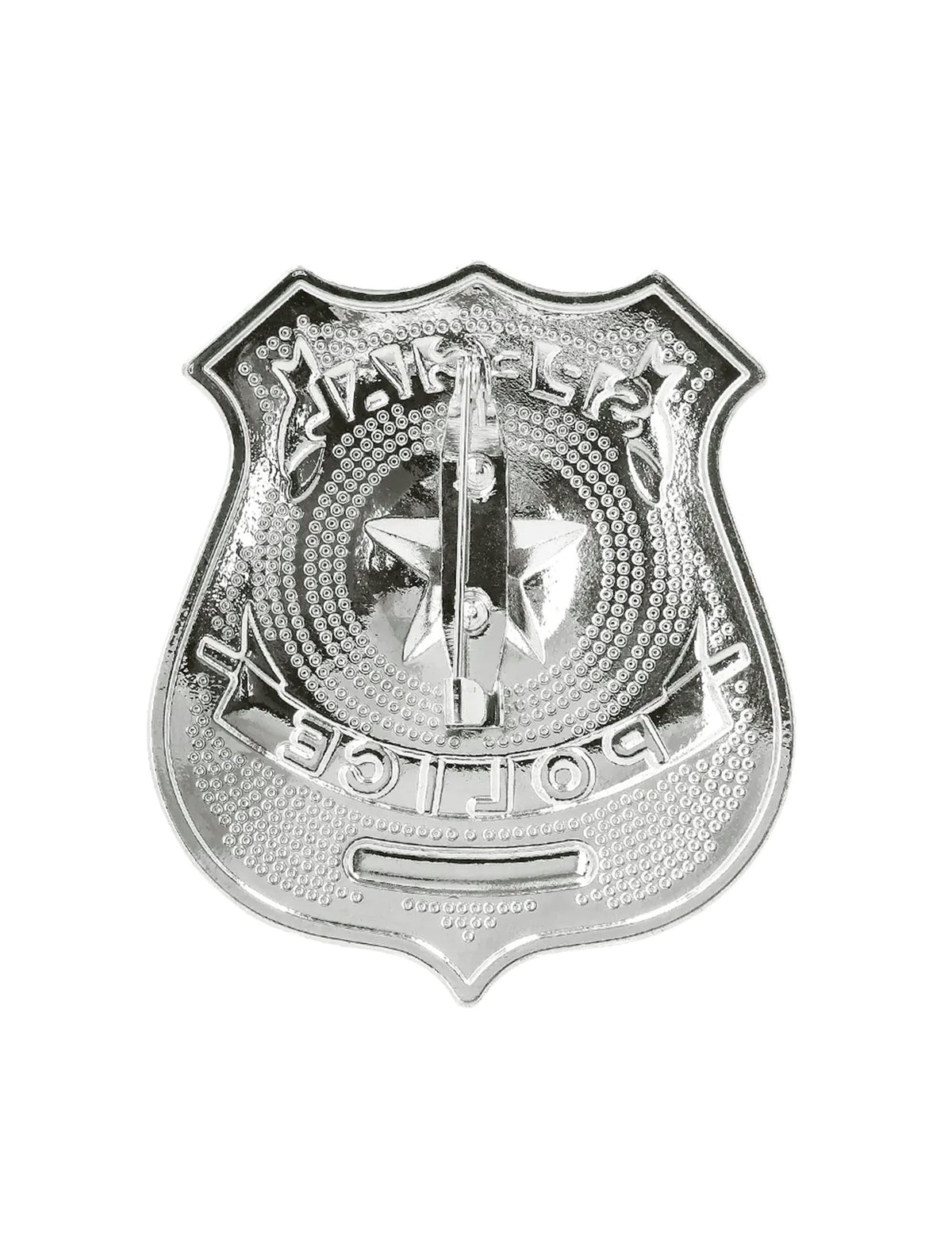 Vue de dos du badge argenté du kit 3 accessoires policier