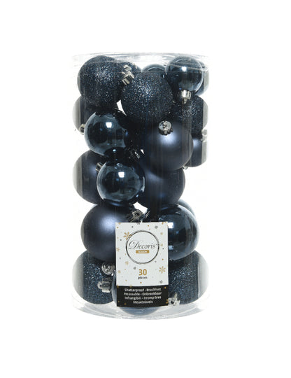 30 polnočne modrých vianočných ozdôb (veľkosti 4-6) cm matné a trblietavé