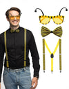 Kit accessoires abeille pour adulte jaune et noir avec lunettes noeud papillon et bretelles