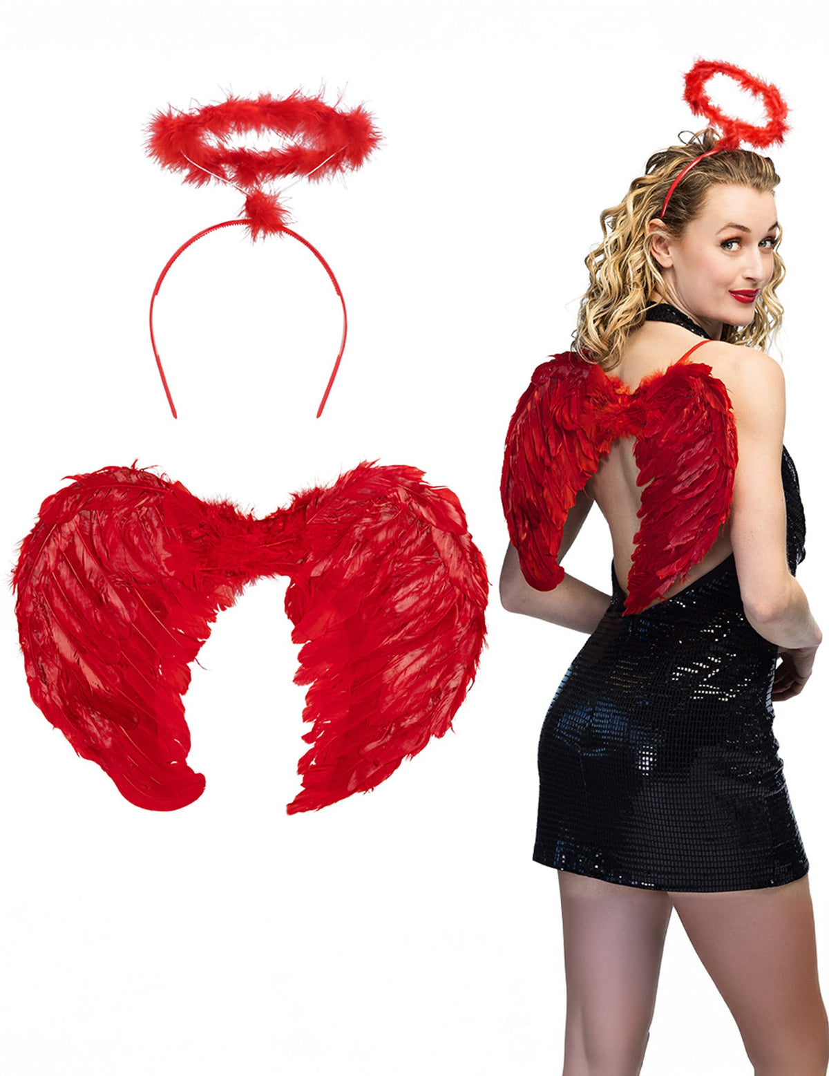 Kit accessoires d'ange pour femme rouge avec ailes et auréole