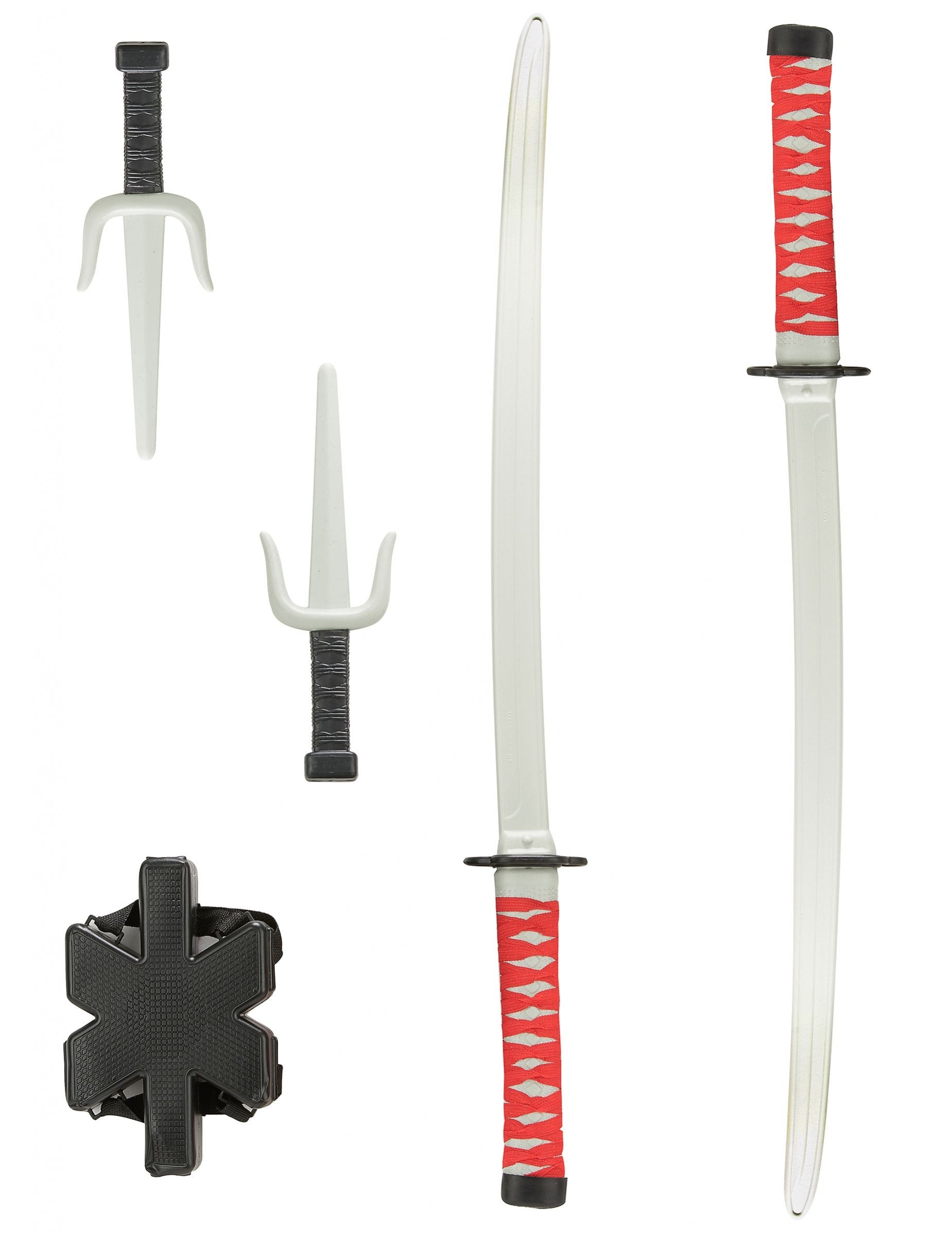 Vue détaillée des katanas et des sais du Kit accessoires Deadpool