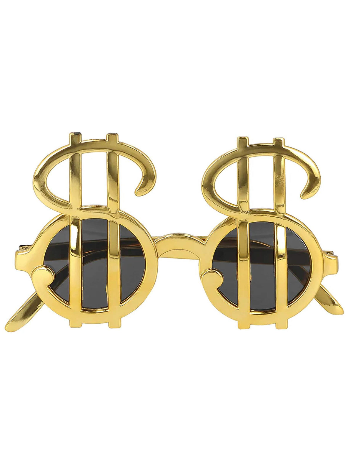 Vue de face des lunettes dorées du kit accessoires dollars