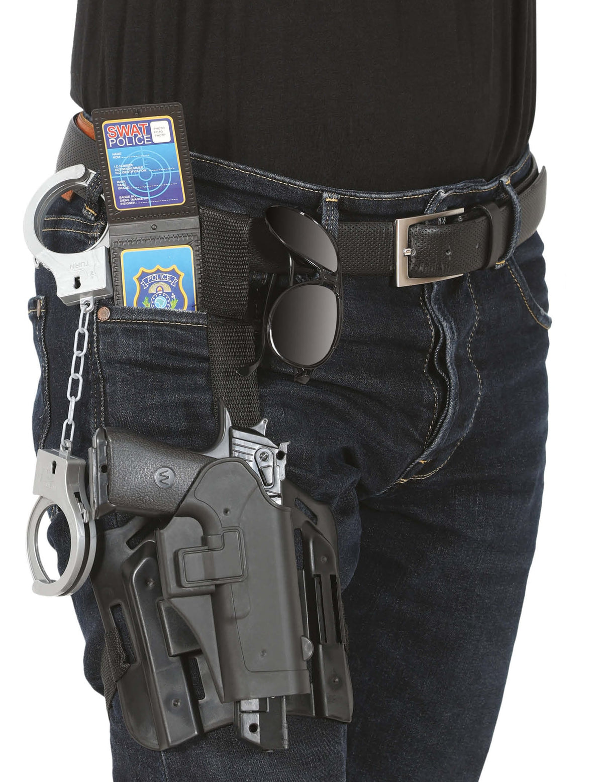 Kit accessoires de policier pour adulte noir composé de 6 pièces