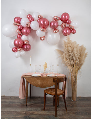 Sada na dekoráciu oblúka zo 70 balónov v ružovo-zlatej farbe
