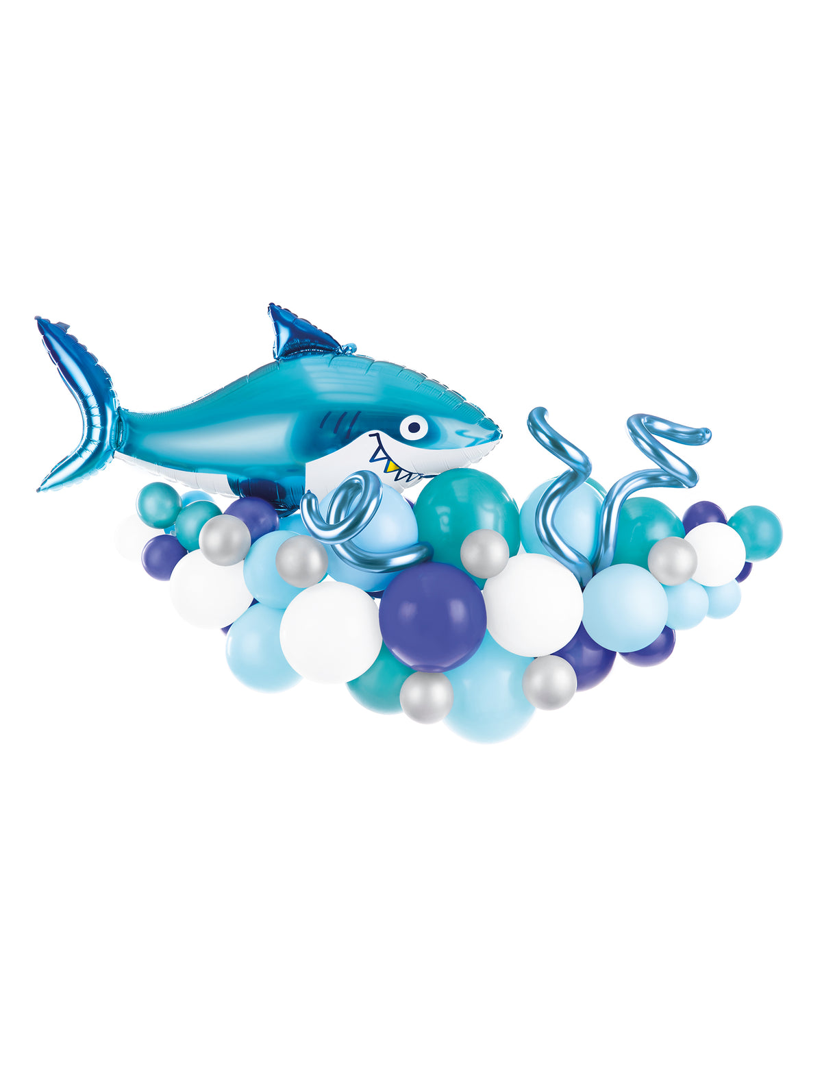 Kit arche de ballons shark party thème requin pour enfant bleu blanc et argent