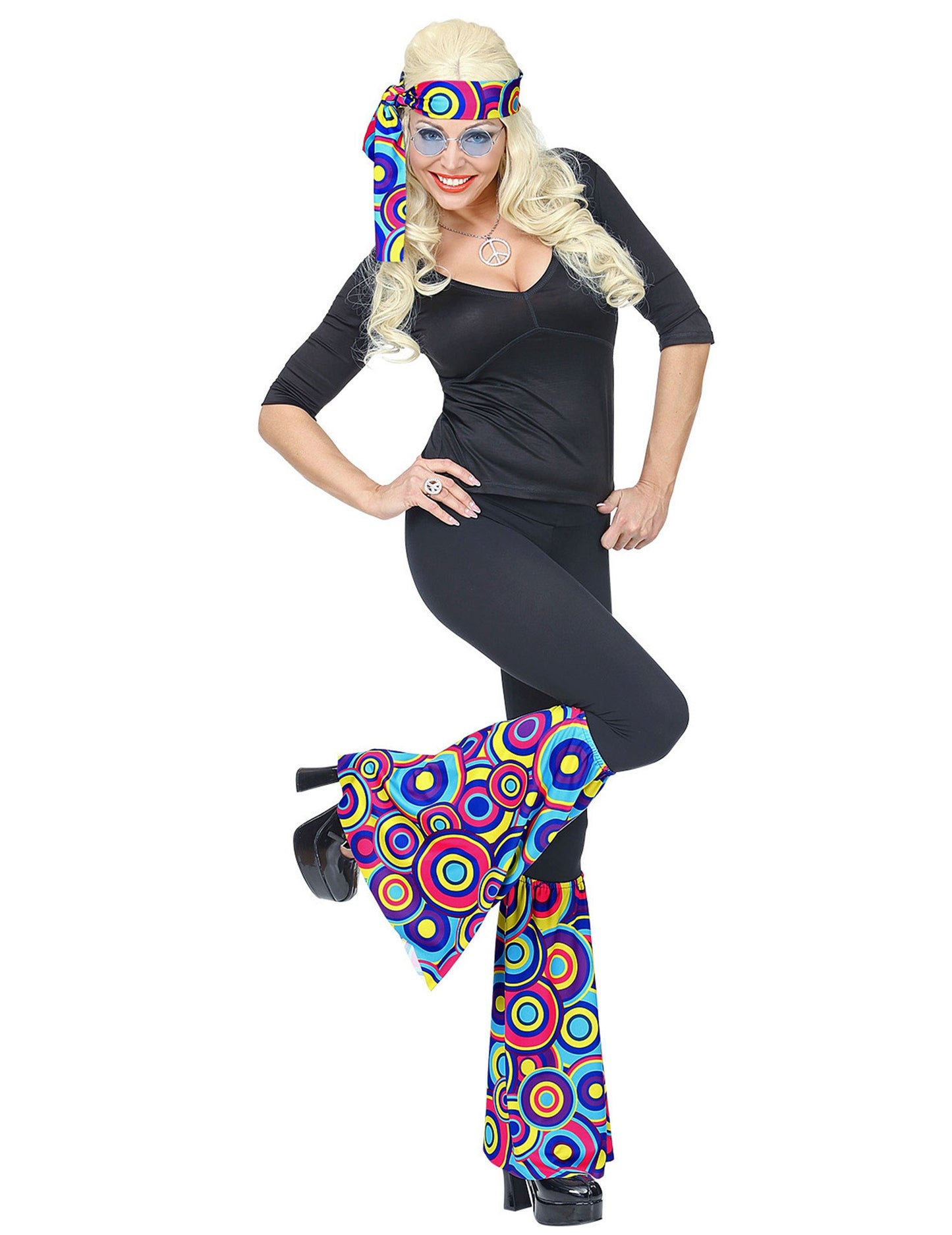 Kit bandeau et jambières années 70 pour adulte blue bubbles à motifs cercles colorés