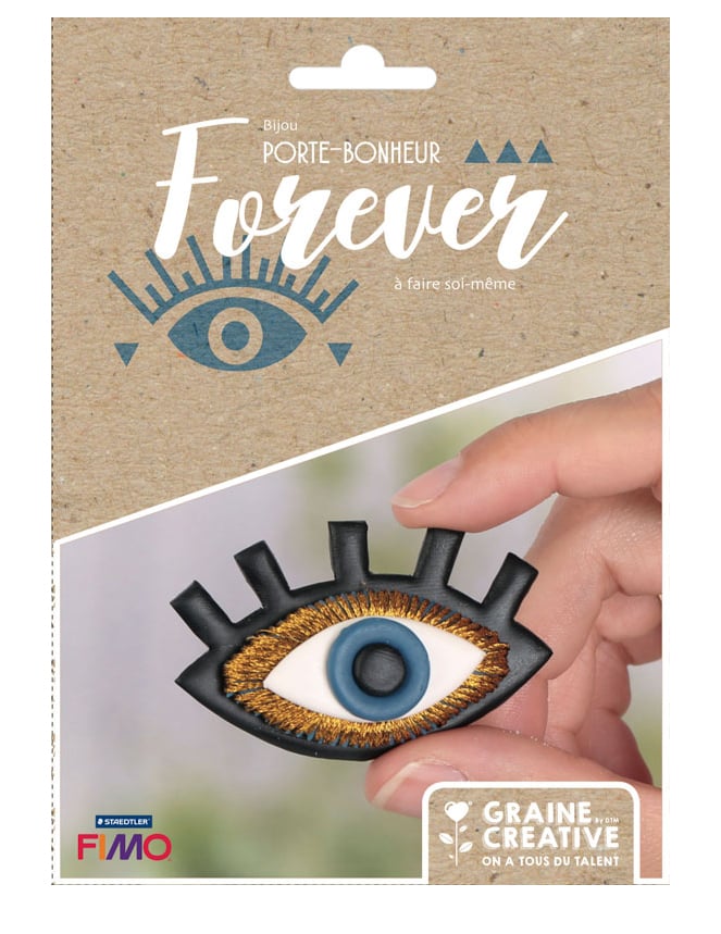 Kit bijoux porte-bonheur broches en forme d'œil pour adulte et enfant noir bleu et or