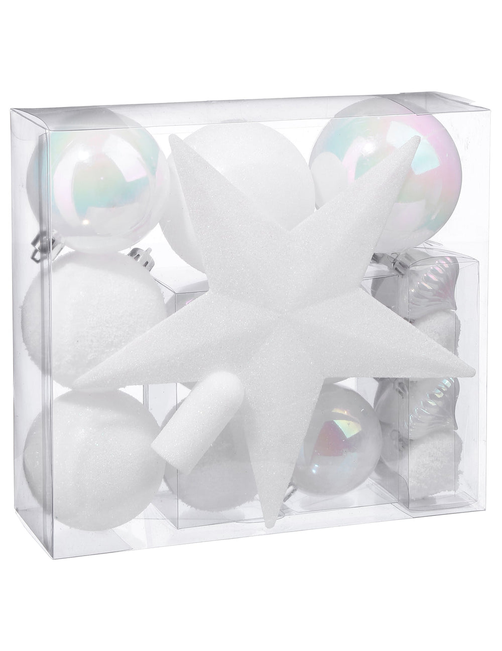 Kit décorations de sapin blanc pour fête 18 pièces avec boules et cimier