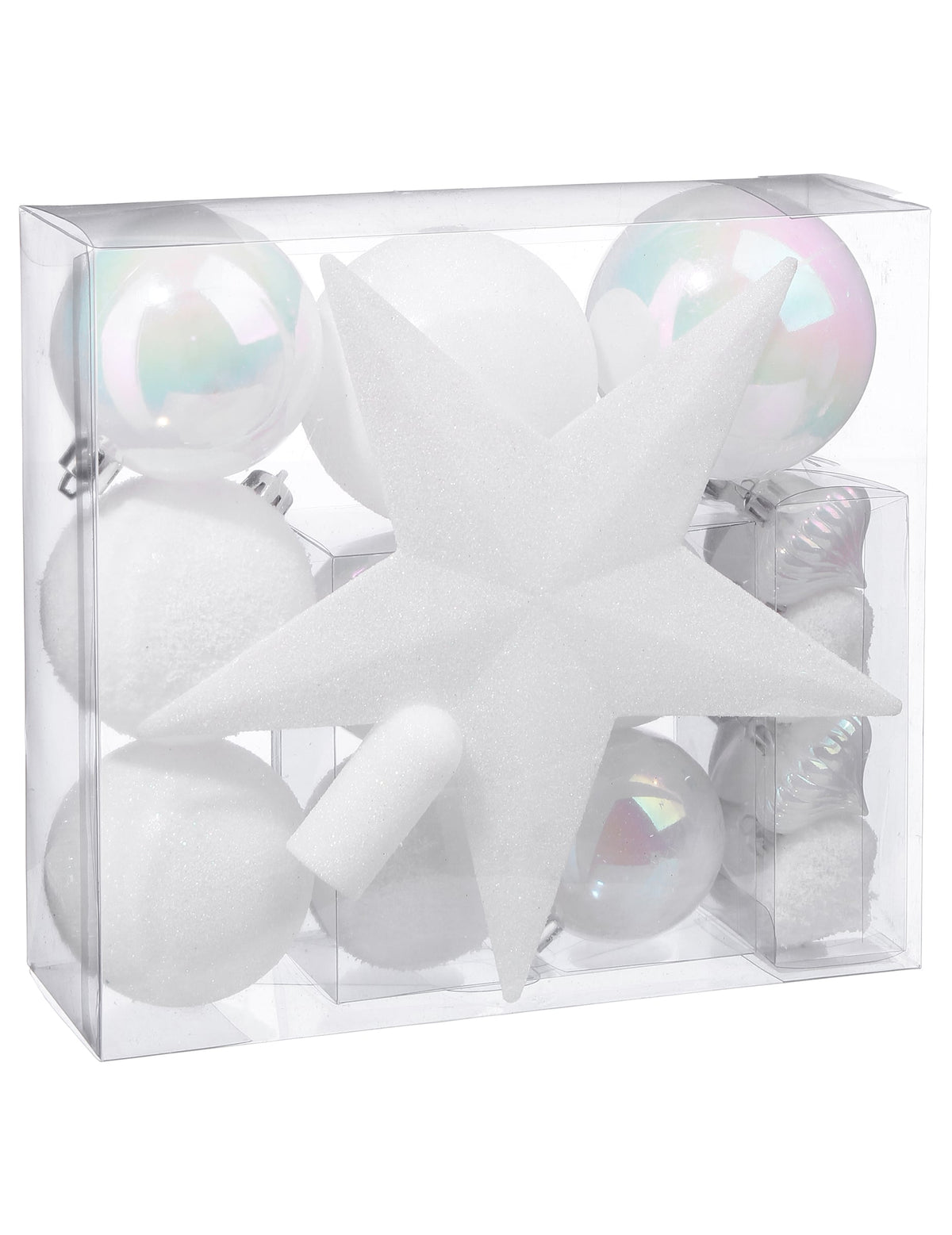 Kit décorations de sapin blanc pour fête 18 pièces avec boules et cimier