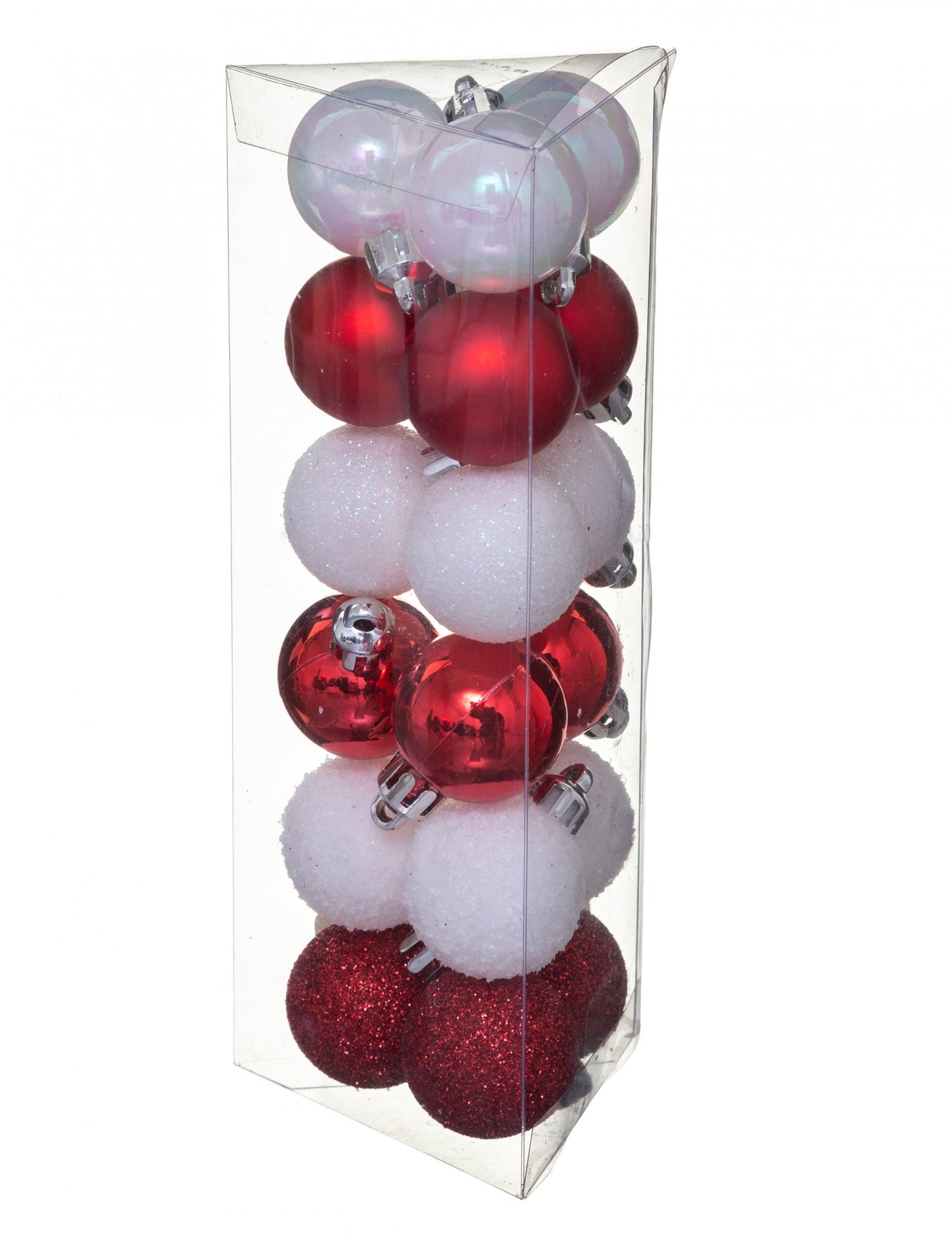 18 mini bielych a červených vianočných ozdôb 3 cm matné a trblietavé