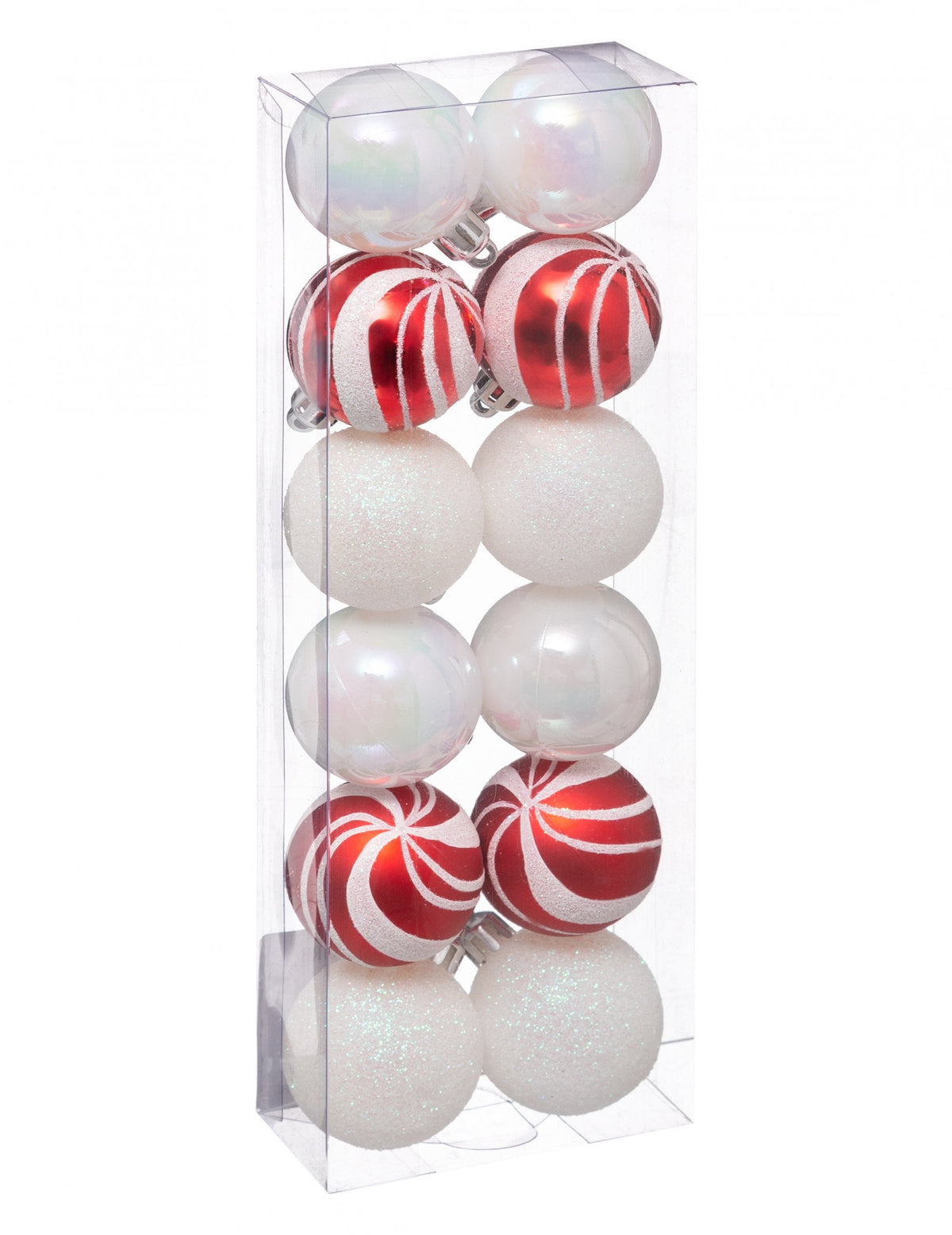 Mini boules de Noël pour décoration blanches et rouges pailletées