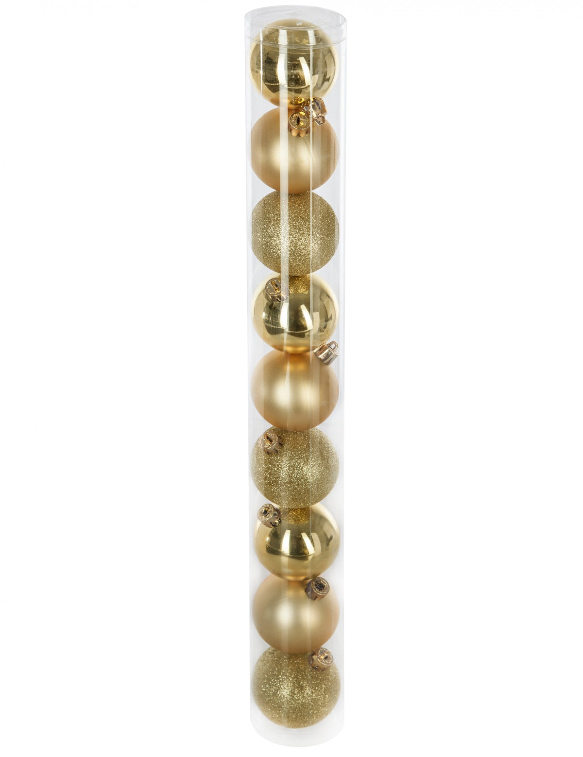 9 boules de Noël dorées aux finitions variées brillantes mates et pailletées