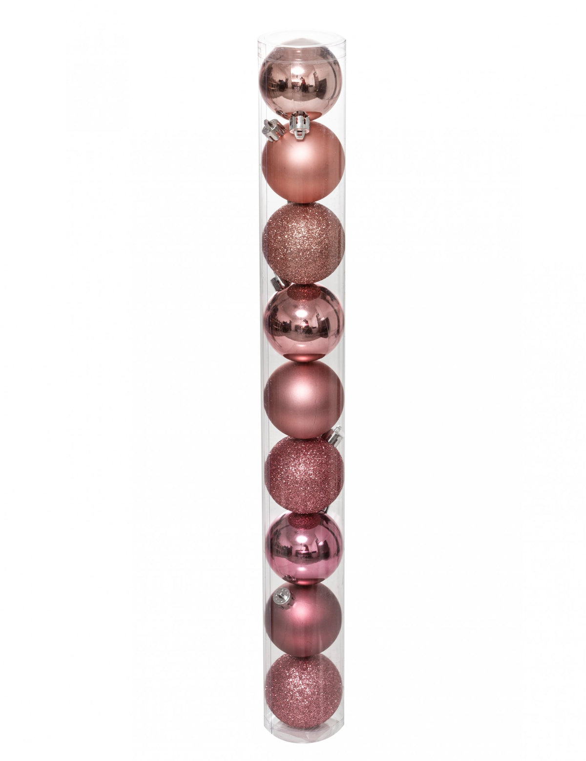 Lot de 9 boules de Noël rose gold avec finitions brillantes et pailletées