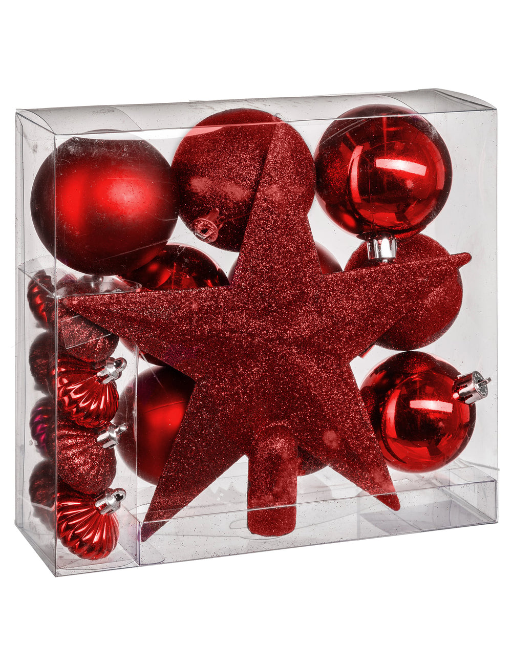 Kit décorations de sapin pour fête rouge 18 pièces brillantes et mat