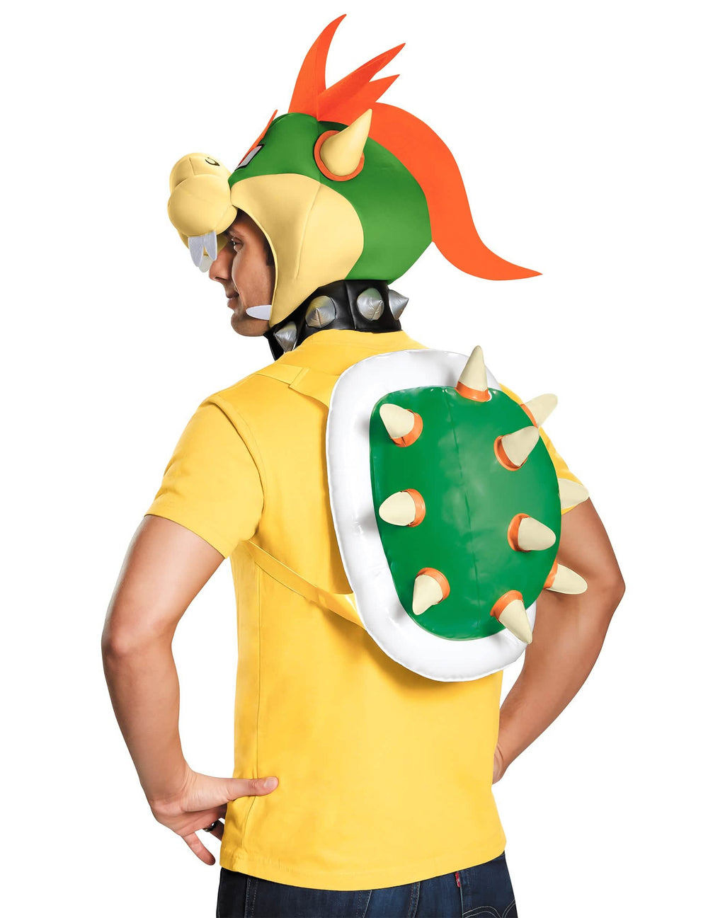 Bočný pohľad na pokrývku hlavy a pancier súpravy Bowser Nintendo®