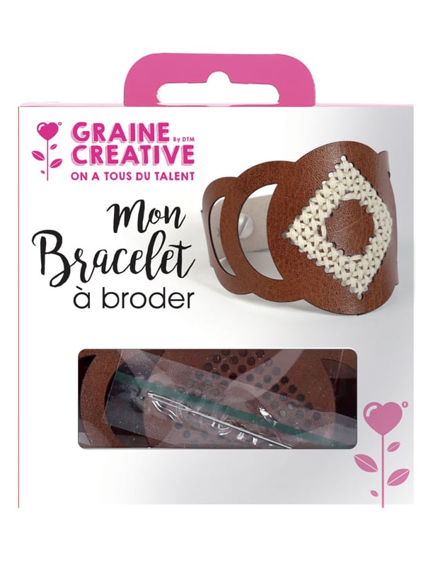 Kit bracelet à broder manchette motif rond pour adulte cuir marron