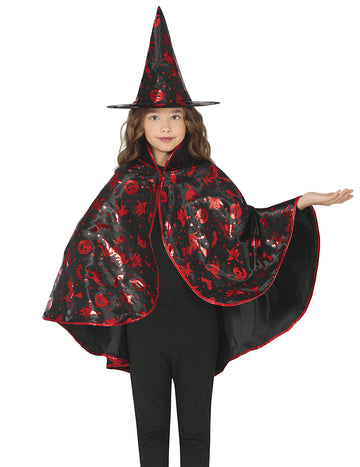 Detská čierna a červená čarodejnícka čarodejnica a súprava klobúkov