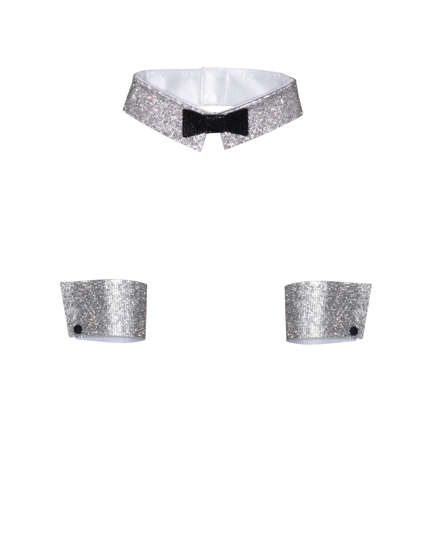 Vue d'ensemble des accessoires du kit col et manchettes à strass deluxe