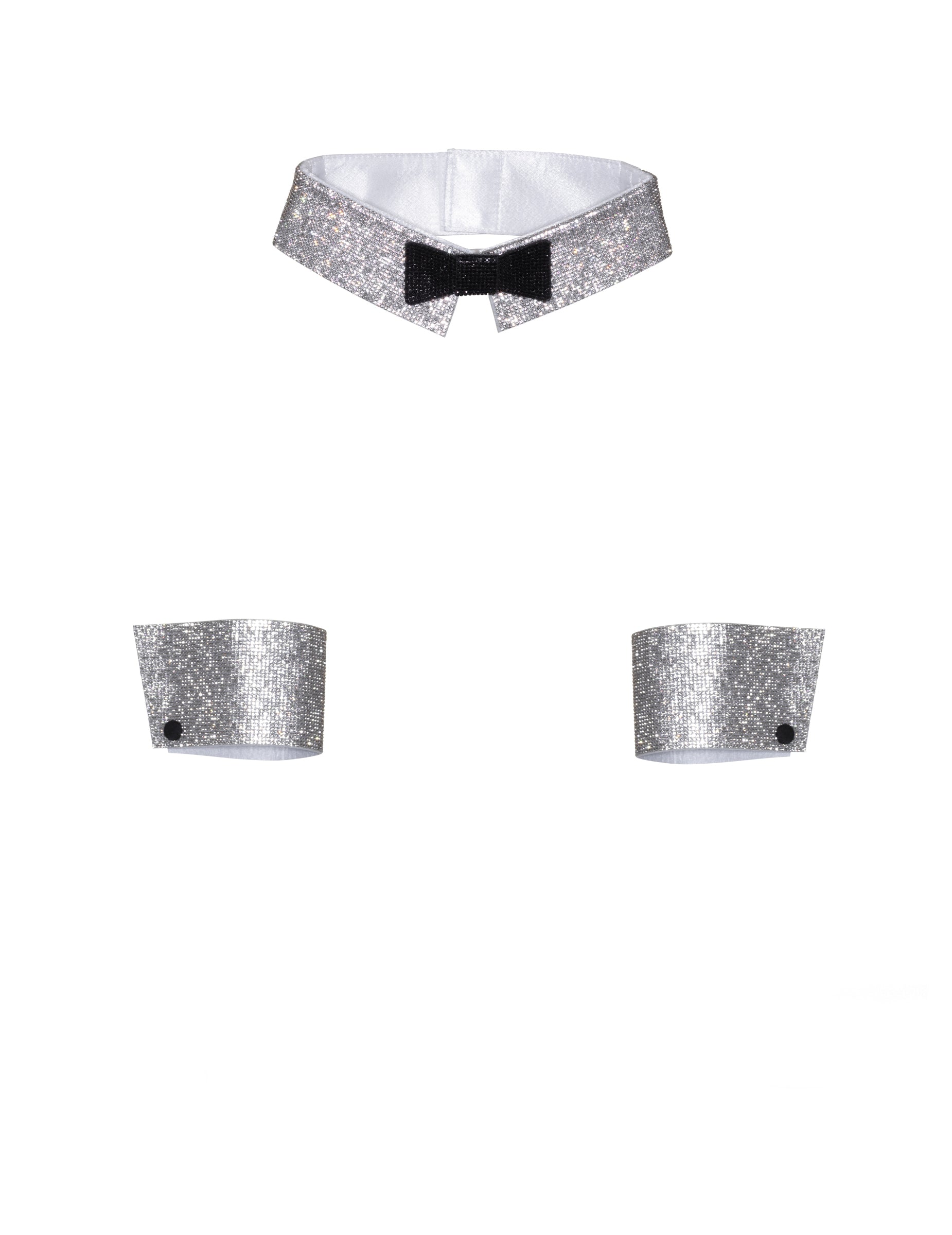 Vue d'ensemble des accessoires du kit col et manchettes à strass deluxe