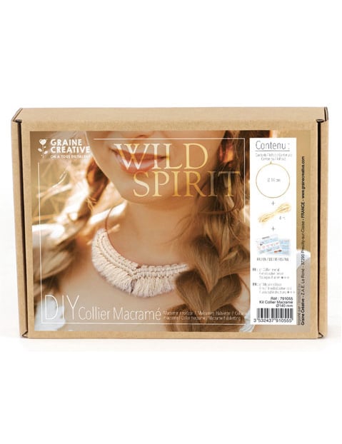 Kit collier en macramé bohème pour adulte blanc cassé et doré