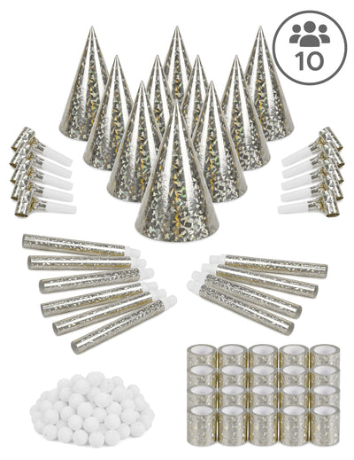Kit cotillons argentés pour 10 personnes argenté et blanc