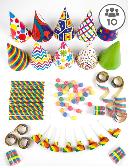 Pestrofarebná súprava na párty pre 10 osôb