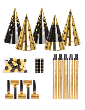 Súprava párty doplnkov v čiernej a zlatej pre 5 osôb 