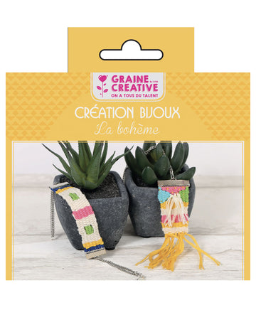 Súprava na výrobu bohémskych šperkov 12,5 x 13 cm s tkáčskym stavom