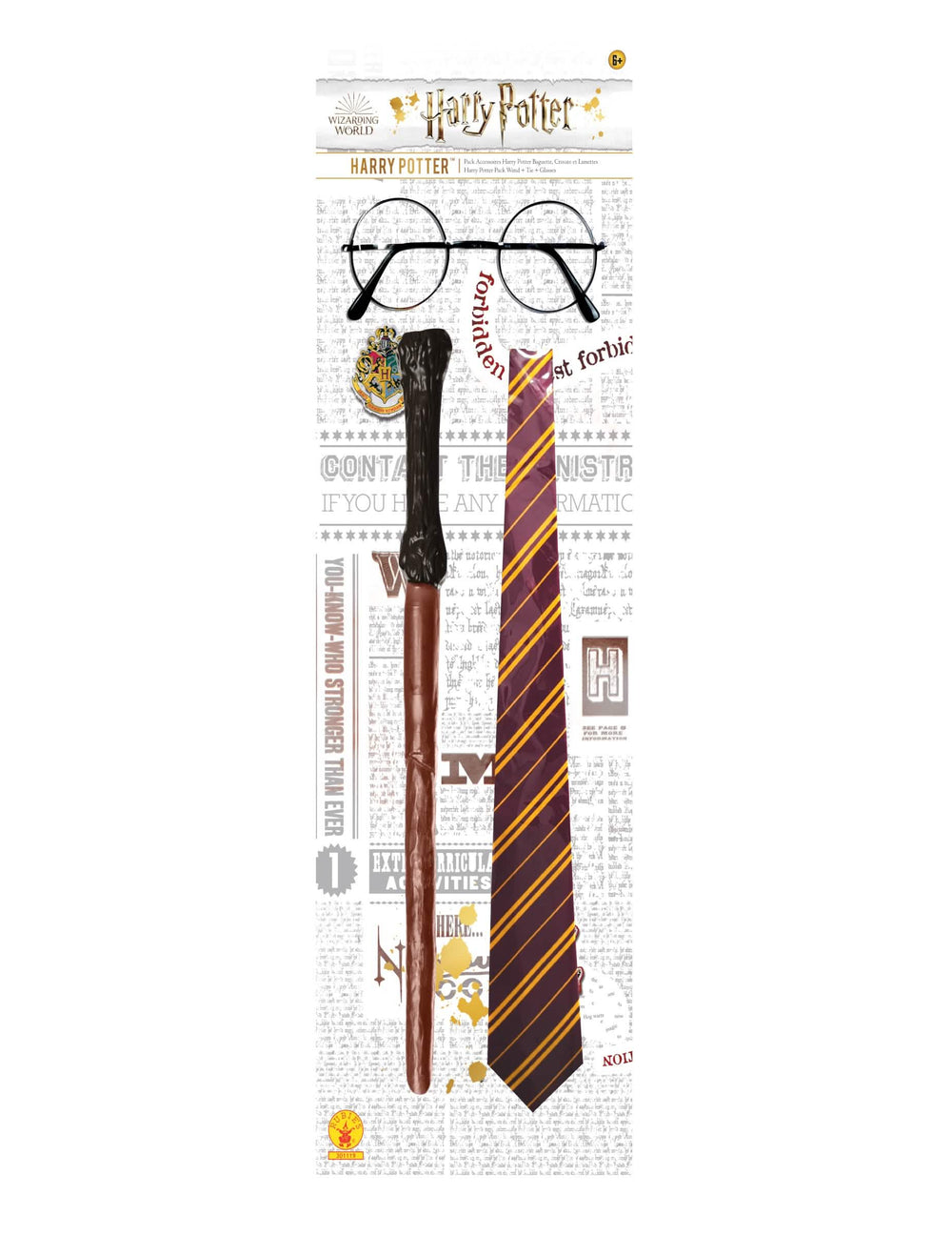 Sada doplnkov Harry Potter pre dieťa s prútikom, okuliarmi a kravatou