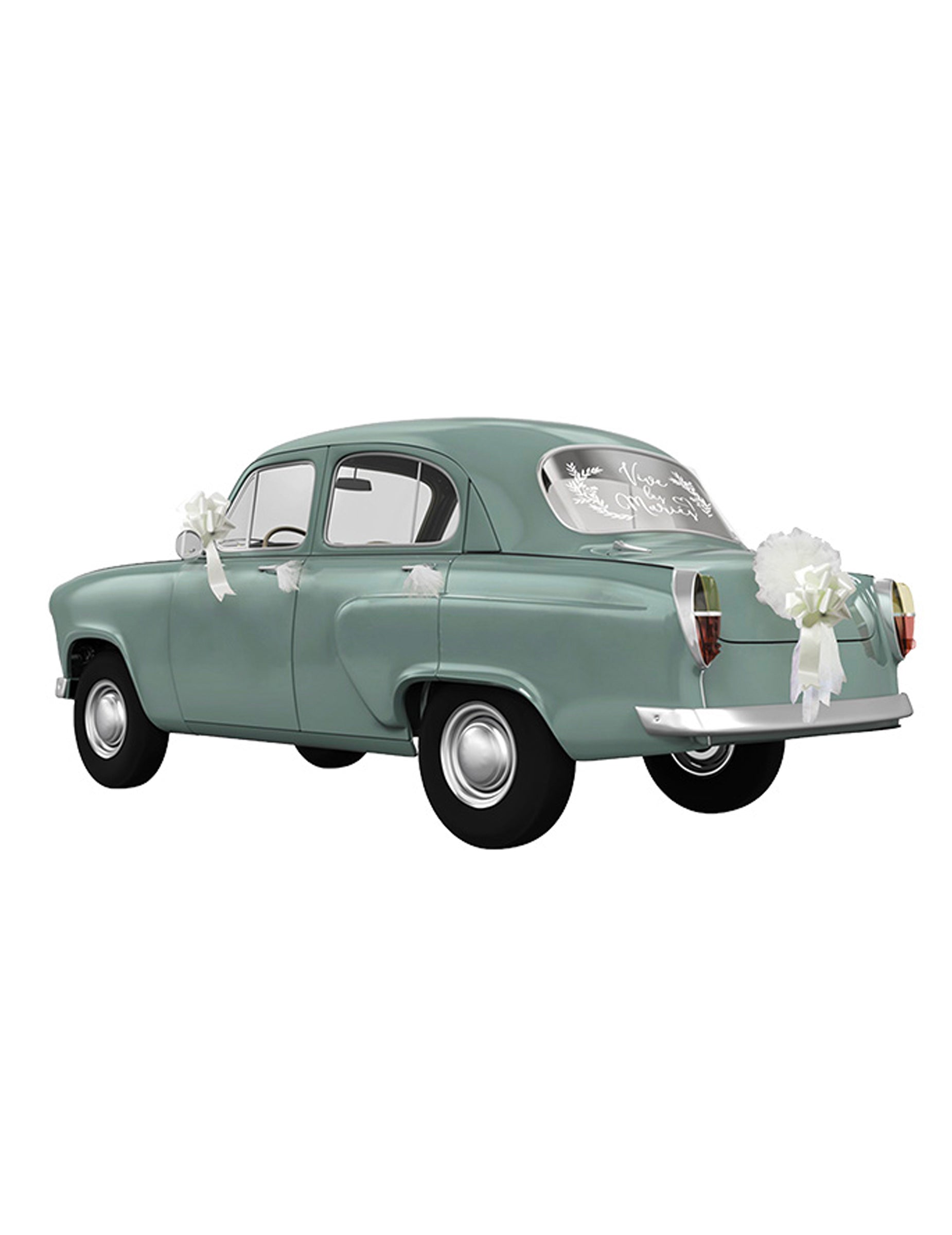 Kit de décoration pour voiture vive les mariés pour mariage blanc en tulle