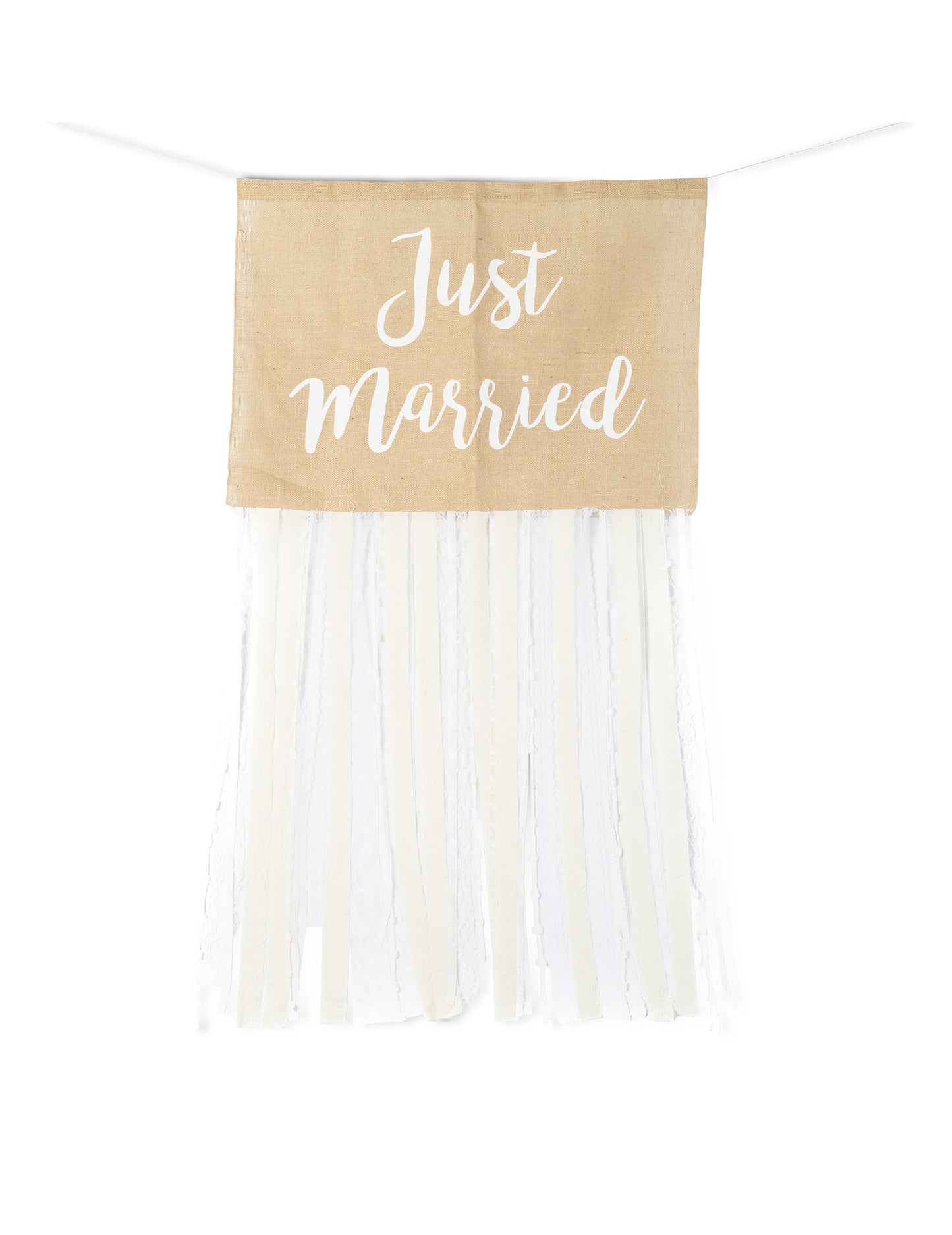 Kompletná rustikálna svadobná súprava z juty a čipky pre novomanželov