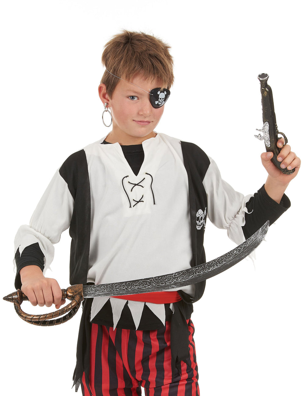 Vue rapprochée des accessoires du Kit de pirate en plastique pour enfant et adulte