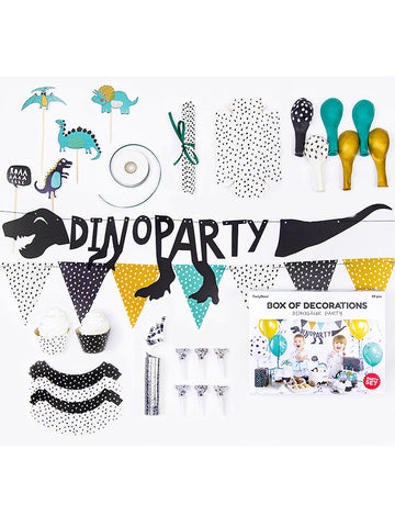 Kompletná 39-dielna sada na narodeninovú výzdobu s dinosaurom