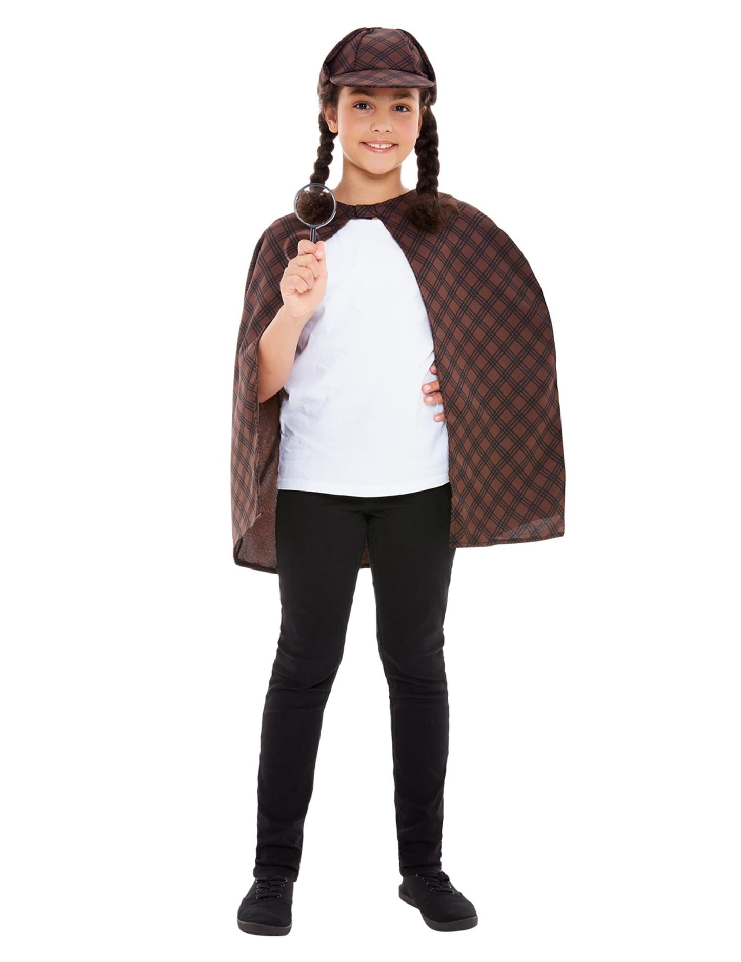 Kit détective pour enfant marron à carreaux avec cape et chapeau